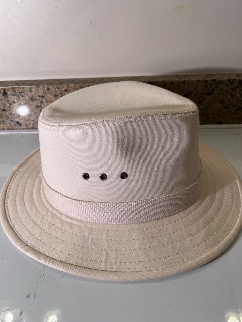 Light Beige Cream Canvas Bucket Sun Hat Men’s XL 25” Inside Circumference